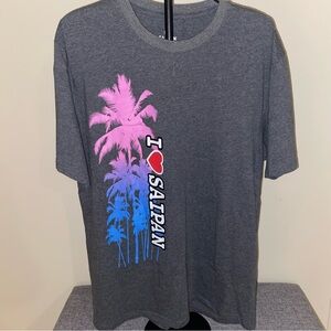 Gray T-Shirt 'I Love Saipan' Tee Print Palm Tree Gag Gift Comfort Shirt Size XXL